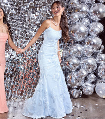 Gabi Lace-Up Floral Trim Mermaid Formal Dress