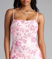 Bloom Boldly Sequin Floral Tie-Back Mini Dress