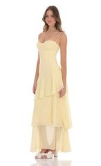 Long Ruffle Maxi Dress in Yellow