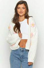 Luella White Flower Knit Cardigan