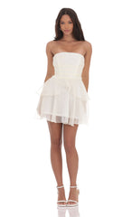 Shimmer Petal Ruffle Strapless Dress in Ivory