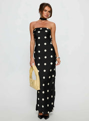 Madilaine Strapless Scarf Maxi Dress Black / Polka Dot