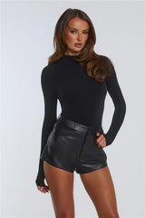 BASE Form Luxe Knit Simple High Neck Long Sleeve Top Black