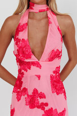 Cipriana Backless Halter Maxi Dress Embellished Pink