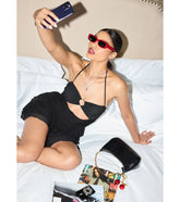 Sweet But Spicy Halter Cutout Ruffle Skater Dress