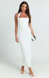 Salome Midi Dress - Halter Neck Column Dress in White