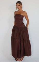 Cora Midi Dress - Strapless Dress in Chocolate