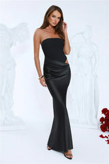 Elevated Simplicity Strapless Satin Maxi Dress Black