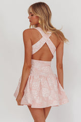 Party Fever Crisscross Back Mini Dress Jacquard Pink