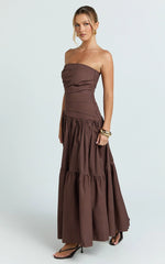 Cora Midi Dress - Strapless Dress in Chocolate