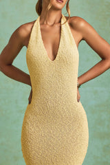 Bouclé Halterneck Maxi Dress in Yellow