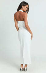 Salome Midi Dress - Halter Neck Column Dress in White