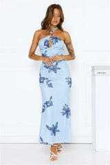 Petal Dusk Mesh Halter Maxi Dress