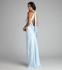 Andie Halter Open Back Slit Satin Formal Dress