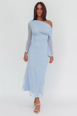 Alivya Asymmetric Neckline Knit Maxi Dress Blue