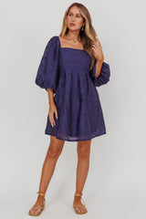 Summerlin Puff Sleeve Eyelet Mini Dress Navy