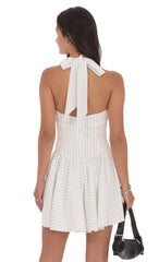 Pinstripe Halter A-line Dress in White