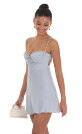 Satin Open Back Dress in Blue