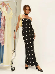 Madilaine Strapless Scarf Maxi Dress Black / Polka Dot
