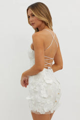 Butterfly Feelings Embellished Mini Dress White