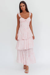 Veda Ruffle Strap Split Maxi Dress Roses Blush
