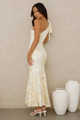 Glossy Girl One Shoulder Mesh Maxi Dress