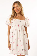 Tegan Mini Dress - White Pink Floral