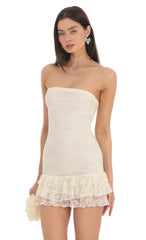 Lace Strapless Bodycon Dress in Cream