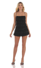 Mesh Sequin Ruffles Dress in Black