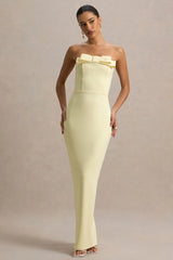 Hallie | Lemon Bandeau Maxi Dress With Bow Detail