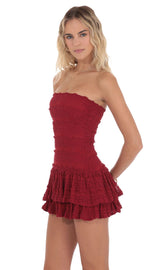 Strapless Lace Ruffle Dress in Red