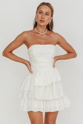 Destini Strapless Layered Frill Mini Dress Off White