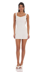 Open Back Satin Bow Dress in White