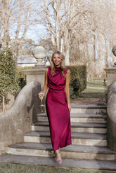 Anabelle Halter Neck Lace Maxi Dress - Berry