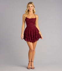 Flirt First Lace Tiered Skater Dress