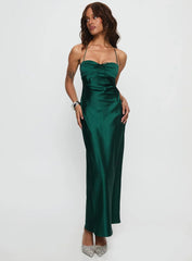 Fireproof Halter Maxi Dress Forest Green