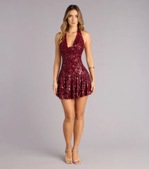 After Hours Shine Sequin Halter Skater Dress