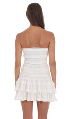 Strapless Lace Ruffle Dress in White