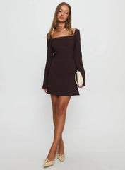 Avonlea Long Sleeve Mini Dress Brown