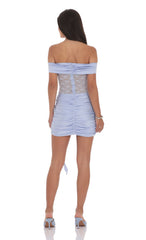 Off Shoulder Lace Cutout Dress in Light Blue
