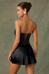 Embellished Draped Strapless A-Line Mini Dress in Black