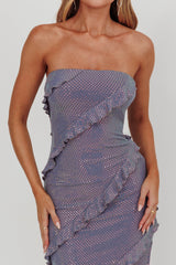 Metrics Strapless Frill Maxi Dress Blue