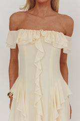Scarlet Off-Shoulder Ruffle Trim Maxi Dress Butter