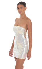 Iridescent Seqiun Strapless Bodycon Dress in Cream