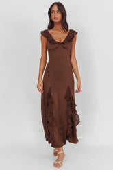 Zerai Ruffle Trimmed Maxi Dress Chocolate