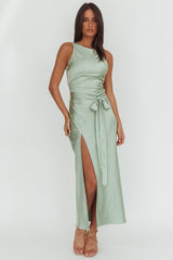 Standing By Backless Waist Tie Maxi Dress Sage