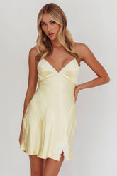 Las Vegas Strappy Back Lace Trim Mini Dress Butter