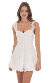 Dotted Chiffon Fit and Flare Dress in White