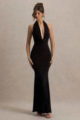Milani | Black Backless Cowl Neck Fishtail Maxi Dress