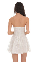 Gold Thread Strapless Fit and Flare Dress in Ivory
